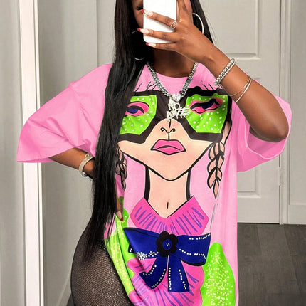 BamGleam Oversized T-shirt Loose Casual Hip-Hop Style Graphic Printed Women T-Shirt Summer Fashion Y2k Ladies Clothes Female Tee