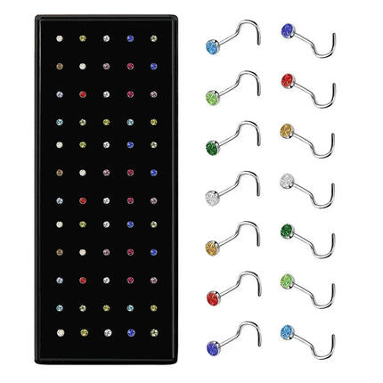 Fashion Crystal Stainless Steel Nose Stud Piercing for Women Hypoallergenic 1.8mm Nose Ring Straight/L/Screw Shaped Body Jewelry