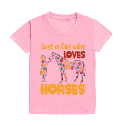 Just A Girl Who Loves Horses Print Kids T-shirt Toddler Short Sleeve Shirt Girls Cute Casual Clothes Children Summer Tee
