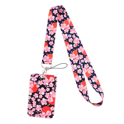 New Sakura Cherry Blossoms Flower lanyard card ID Badge Holder Keychain Pass Gym Mobile Kids Key Holder Key Rings Gift