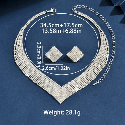 3PC Women's Fashion Geometric Diamond Necklace Earrings Jewelry Set Suitable for Wedding, Party, Festival Gifts-8540