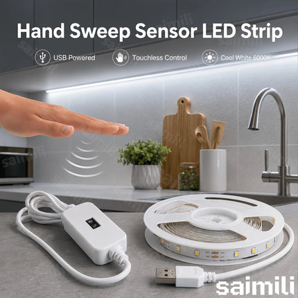 5V USB Flexible LED Strip Hand Sweep Gesture Sensor Dimmable Light Tape Self Adhesive Lamp For Cabinet Kitchen Wardrobe Lighting