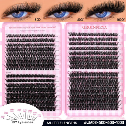 GROINNEYA Fluffy Lash Clusters DIY Natural Thick Cluster Lashes Fluffy Soft Mink Lashes Extension Individual Eyelashes Makeup