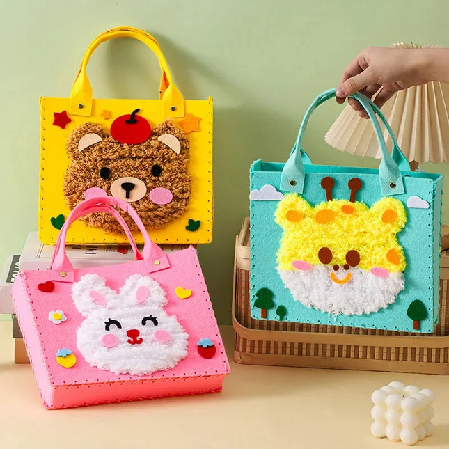 DIY Sewing Felt Bag Set Kids Education Toy Cute Cartoon Animal Hand Bag Safe Needle Thread Craft Kits for Girls Birthday Gifts