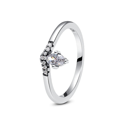 925 Sterling Silver Rings For Women Original Crown Love Heart Wishbone Engagement Wedding Rose Gold Crystal Ring Luxury Jewelry