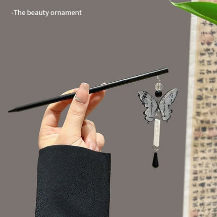 Handmade Hanfu Flower Hairpins Sticks with Tassel Vintage Wood Hair Stick Pins for Women Hair Styling Tools Jewelry Accessories