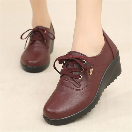 Classic Genuine Leather Women Shoes Round Toe Casual Comfortable Women's Wedge Shoes Spring Autumn Fashion Mother Shoes 10models