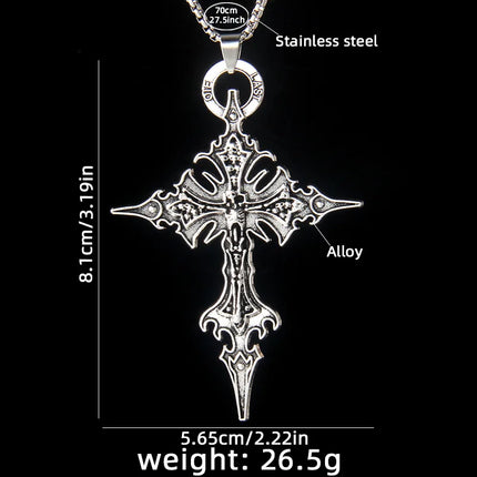 Vintage Cross Pendant Necklace Unisex Versatile Simple Long Sweater Chain Hip Hop Accessory
