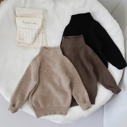 2025 Autumn Children Sweater Turtleneck Solid Color Boys Knit Pullover 1-9Y Baby Girls Warm Base Sweaters