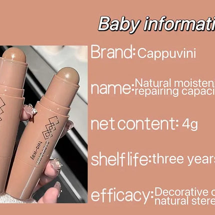 Cappuvini Natural 3D Contouring Stick with Smudge Brush Moisturizing Silky Matte Brown for Nose Shadow Makeup Contour