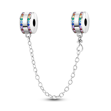 Sparkling Clear Silver Safety Chain 925 Sterling Silver Safety Chain Charm Beads Fit Original Bangle Bracelet DIY Jewelry