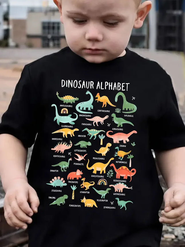 Funny Kids Boys' Dinosaur Alphabet Graphic Tee T-shirt Cute Short Sleeve T-shirt for All Seasons Baby Girls T-shirt