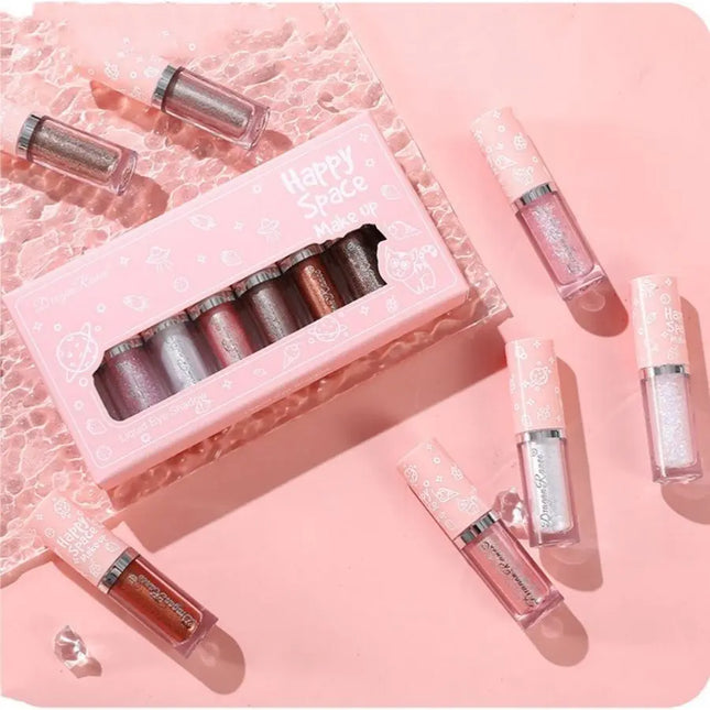 Liquid Eyeshadow Eight-Piece Set Box with Dazzling Shimmer, Fine Glitter, Bright Crystal Pearl Shimmer, High-Gloss Highlighter, Brightening and Contouring Eyeshadow Liquid