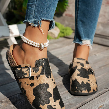 2025 New Women's Casual Autumn and Winter All-Season Outdoor Activities Animal Print Leopard Print Cow Print New Mules Slip-On Slippers Outdoor Flat Beach Shoes Trendy Fashion Animal Print Cow Print Leopard Print Cork Sole Sa
