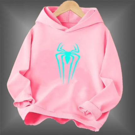 Young students Animal Spider Print clothes Fluorescent hoodie Boys Luminous long-sleeved Basic coat for Spring Autumn