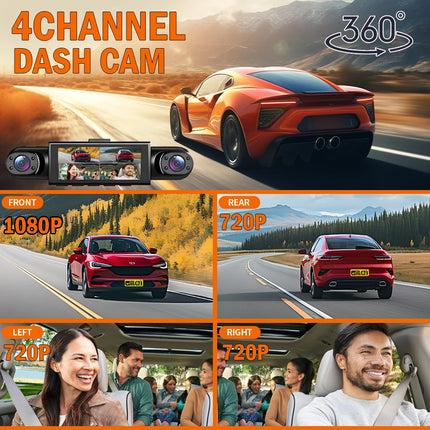 4 Channel Dash Cam 360° Car Video Recorder Black Box with Night Vision 24/7 Parking Monitor G-Sensor Loop Recording auto parts