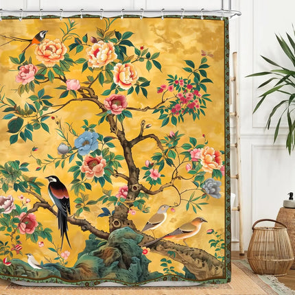 Miyotaa Flower Blossom Spring Shower Curtain Set 60Wx71H Inches Vintage Retro Vintage Botanical Plant Blush Polyester Waterproof
