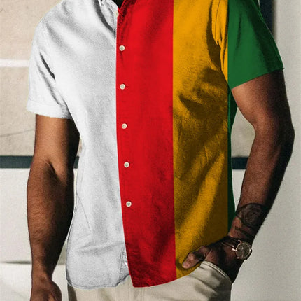2023 Summer Vintage Men's Hawaiian Shirt Short Sleeve Stripe Printed Shirts For Men Single Button Beach Tee Shirt Men Clothing