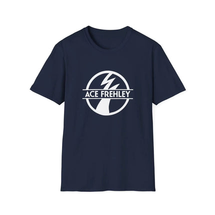KISS Ace Frehley Signature Logo T-Shirt: Navy Base with Iconic Lightning Symbol & Name Design Fan Merch T-shirt