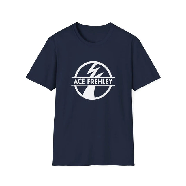 KISS Ace Frehley Signature Logo T-Shirt: Navy Base with Iconic Lightning Symbol & Name Design Fan Merch T-shirt