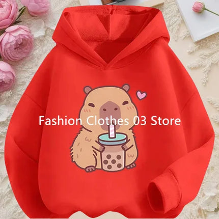 Fall and Winter Outdoor Leisure Sports Children's Hooded Sweatshirt Cartoon Fun Capybara Cute Print Boys and Girls Soft Hoodie