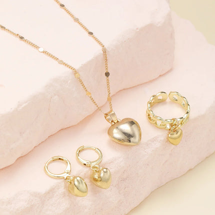 Korea New Hot Sale Peach Heart Pendant Earrings Necklace Rings Light Luxury Design Three-Piece Sets Trend Party Jewelry Gift Sets