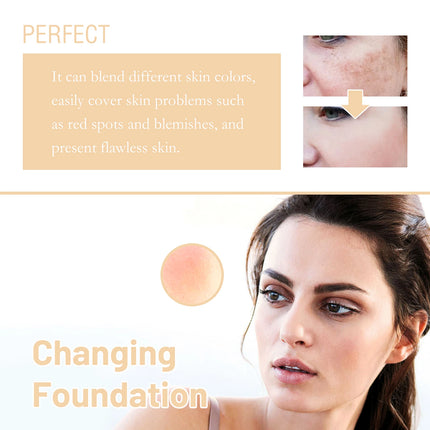 Color Changing Foundation Moisturizing Hides Wrinkles Lines SPF 15+ Hydrating Color Longwearing Waterproof Makeup Base Concealer
