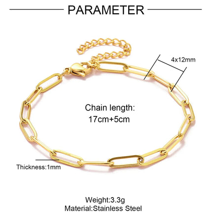 5pcs/Lot 17-22cm Stainless Steel Paperclip Cross Link Chain Bracelet Women Handmade DIY Charm Fashion Jewelry Making