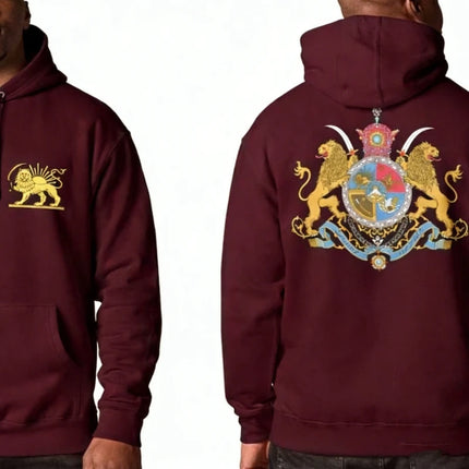 Persian Lion & Sun Matching Hoodie Imperial Crest Back Print Autumn and Winter Streetwear Long Sleeve Keep Warm Casual Pullover