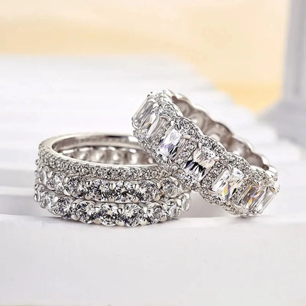 Huitan 4Pcs/Set Temperament Women Ring Full Shining CZ Luxury Party Wedding Lady Wearable Accessories Chic Jewelry for Versatile