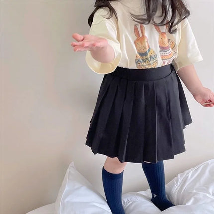 2025 Summer Kids Clothes Children Short Sleeve Korean Style Rabbit Flower Print T-Shirt Baby Girls Half Sleeve Round Neck Tops