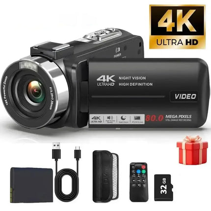 4K Video Camera Camcorder Ultra 80MP Digital Camera Vlogging Camera for YouTube 3.0" IPS 270° Screen IR Night Vision Handheld DV