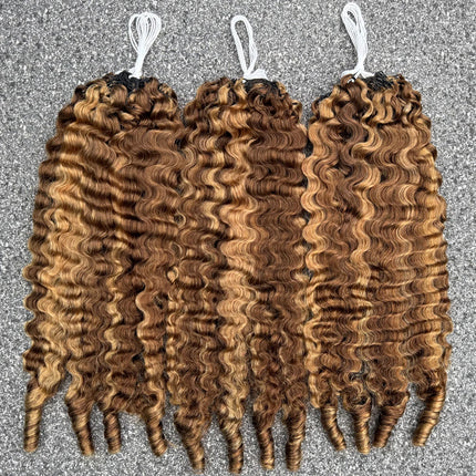 #P4/27 Highlight Burmese Curly Crochet Human Hair for Boho Braids  Crochet Weave Hair Extensions Pre Separated Miracle Knots