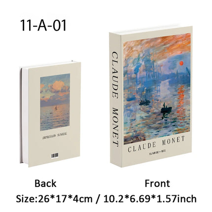 Van Gogh Monet Fake Book Painting Decorative Books Storage Box Sunflower Water Lily Coffee Table Books Home Decor Shooting Props