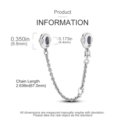 Sparkling Clear Silver Safety Chain 925 Sterling Silver Safety Chain Charm Beads Fit Original Bangle Bracelet DIY Jewelry