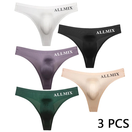 3 PCS Sexy Transparent Underwear Men Thongs Sports Fitness Letter Thin Hip Panties G-Strings Ice Silk Low Waist Seamless Thong