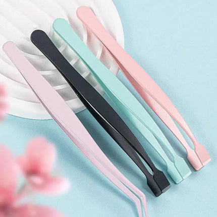 2Pcs Eyelash Tweezer Set Lash Pick Up Clip Pointed Flat Clip Lash Grafting Item Lower Eyelashes Applicator Portable Makeup Clamp