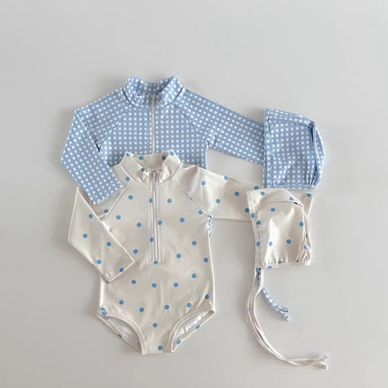 5428 Korean Baby Swimsuit Spring Summer New Boys and Girls Cute Printed Checkered Polka-dot Sun-proof One-piece Swimsuit