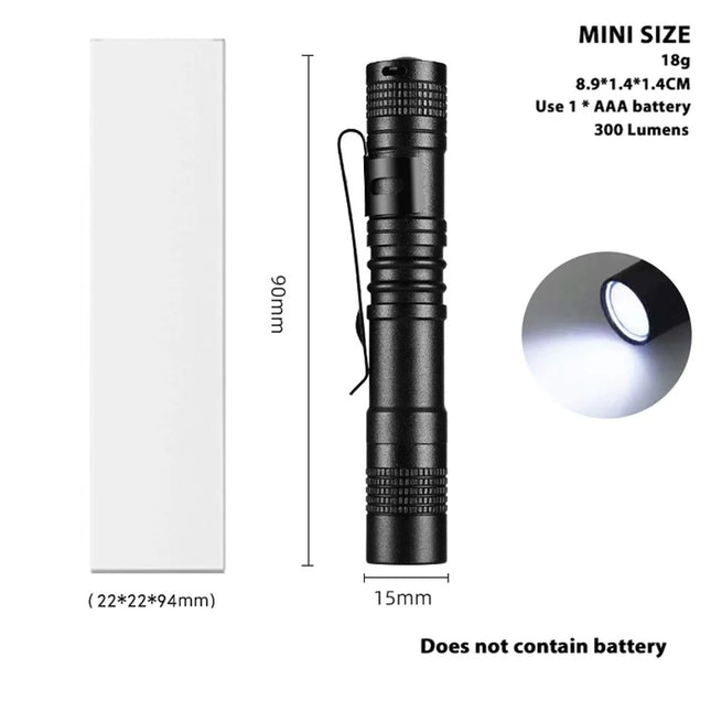 EDC Flashlight Mini Aluminum Alloy High Lumens Portable Pen Torch with Clip for Camping Cycling Reading Hiking Emergency Light