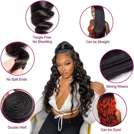 Peruvian Hair 30 40 Inches 1 3 4 Bundles Loose Wave Quick Weave Human Hair Bundles Unprocessed Curly Weave Extensions for Women