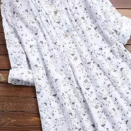 Women's Plus-size Shirt White Long Flower Decorated Lapel Button Up Top for Travel Wear