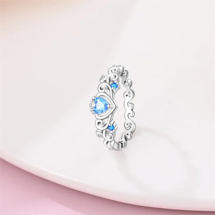 Rings For Women 100% 925 Sterling Silver Pink Heart Crown Star Moon Snowflake Zircon Rings Fashion Engagement Wedding Jewelry