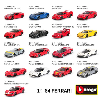 Bburago 1:64 Ferrari Series,SP3 458 599 ENZO F12 SF90 812 Alloy Diecast Models,Mini Simulation Cars Gift Set