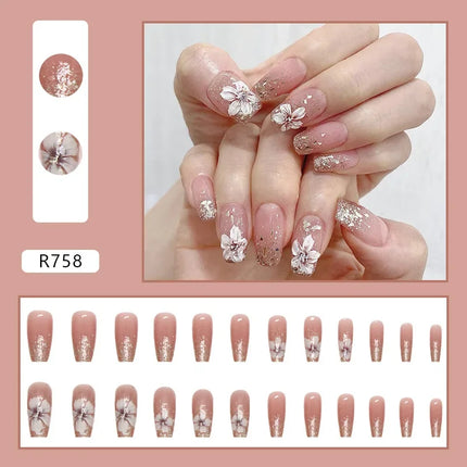 Cool Ash 24 Pcs Press on Nails Pink Nail polish Glossy Artificial Finger Manicure Reusable False Nails for Women