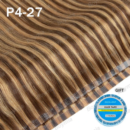 Tape In Weft Hair Extensions Human Hair PU Long Weft Tape In Hair Extensions Real Human Hair Silky Easy to Use Remy 12-20 inch