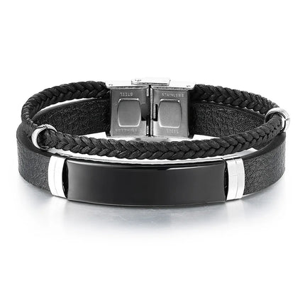Bracelet Homme Twist Braid Leather Rope Bracelets For Men Stainless Steel Hiphop Rock Fashion Jewelry Accessories Wholesale