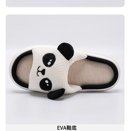 Home Slippers Panda Cat Women Summer Cute Linen Couples Indoor House Non-Slip Thick Funny Sandals Cartoon Kawaii Shoes 2025 New