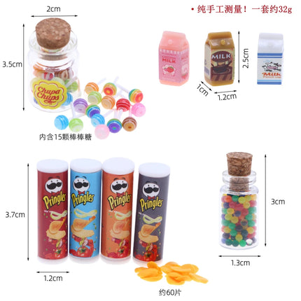 Dollhouse Miniature Drink Food Potato Chips Bottles Lollipops Jar with Lollipops Kid Gift Gnome Decoratio Access Kitchen Scene