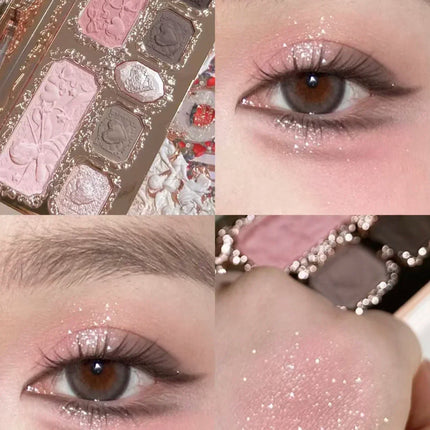 Flower Knows Strawberry Cupid Collection Matte Glitter Shimmer Eyeshadow Face Palette Highlight Blush Makeup Palette
