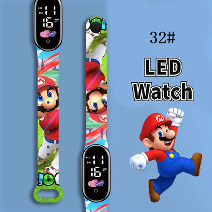 Kids Digital Watch Cartoon Silicone Strap Wristwatch for Boys Girls Children Mario Waterproof LED Sport Watch Gift